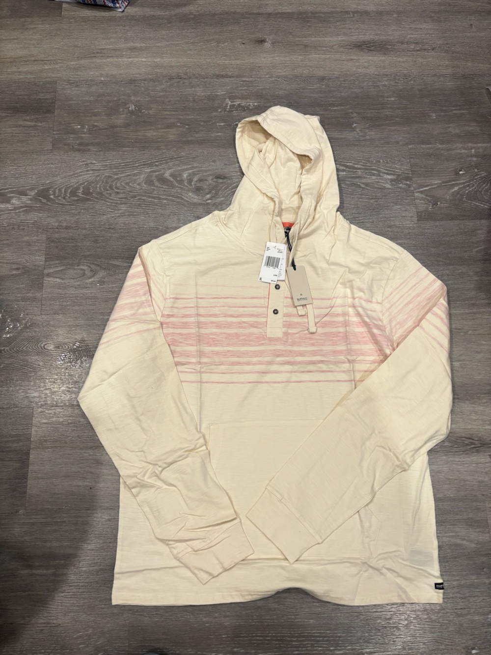 Buffalo David Bitton Cream Hoodie with Pink Stripes